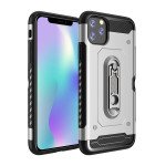 Wholesale iPhone 11 Pro Max (6.5in) Rugged Kickstand Armor Case with Card Slot (Silver)